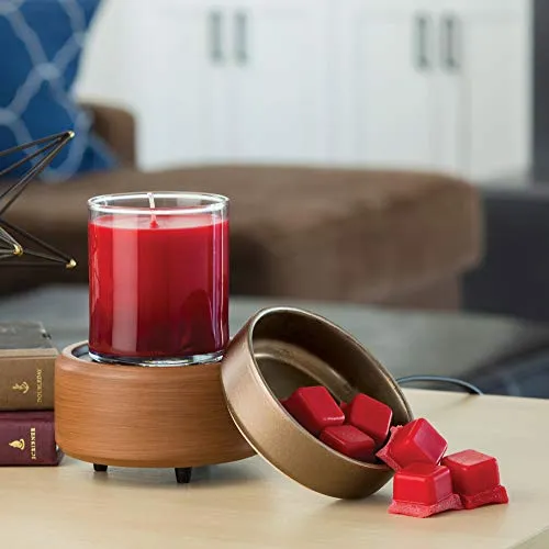 Candle Warmers ETC 2-in-1 Candle and Fragrance Warmer for Warming Scented Candles or Wax Melts and Tarts with to Freshen Room, Bronze and Walnut-Finish Ceramic