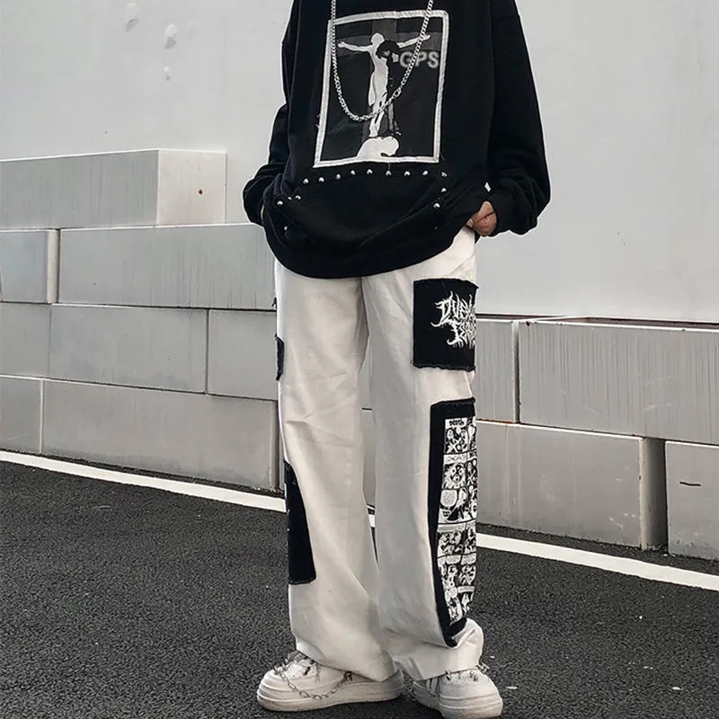 Cartoon Patch Large Black Pants