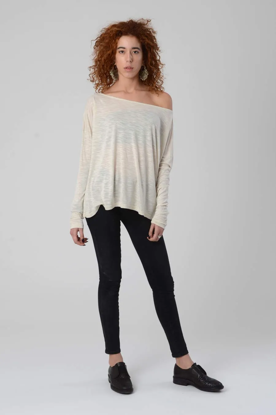 Casual Long Sleeve Cream Tunic Shirt