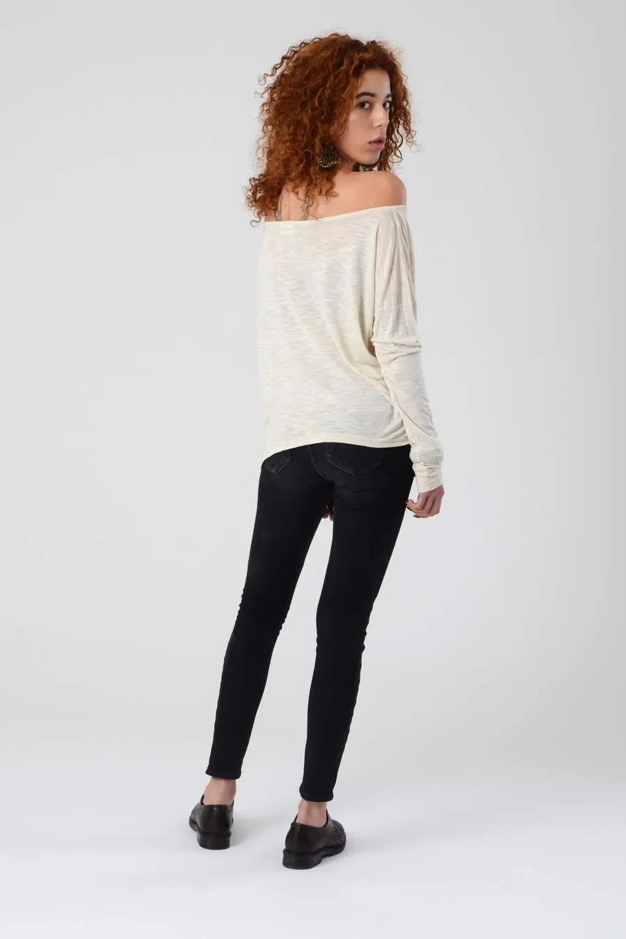 Casual Long Sleeve Cream Tunic Shirt