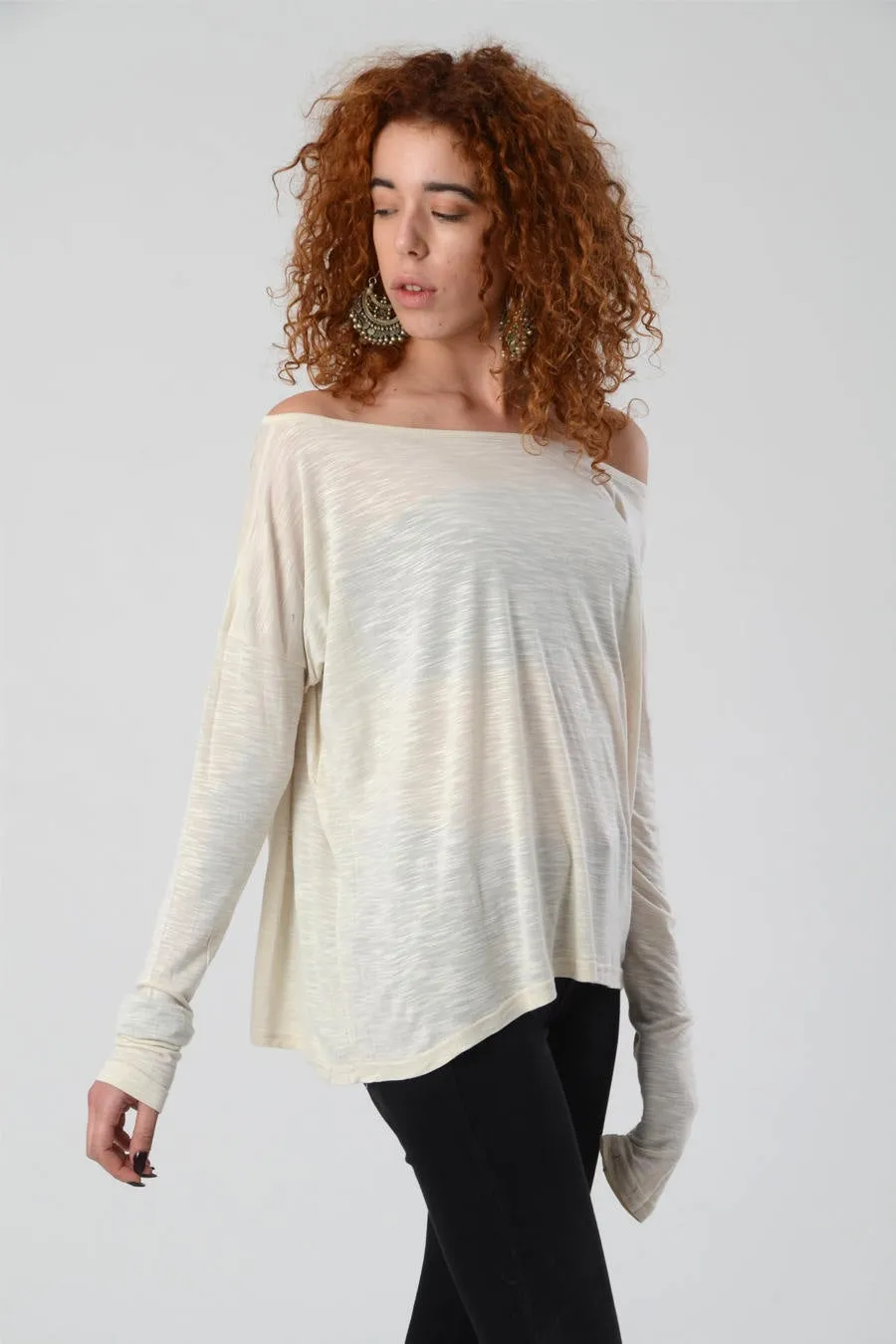 Casual Long Sleeve Cream Tunic Shirt