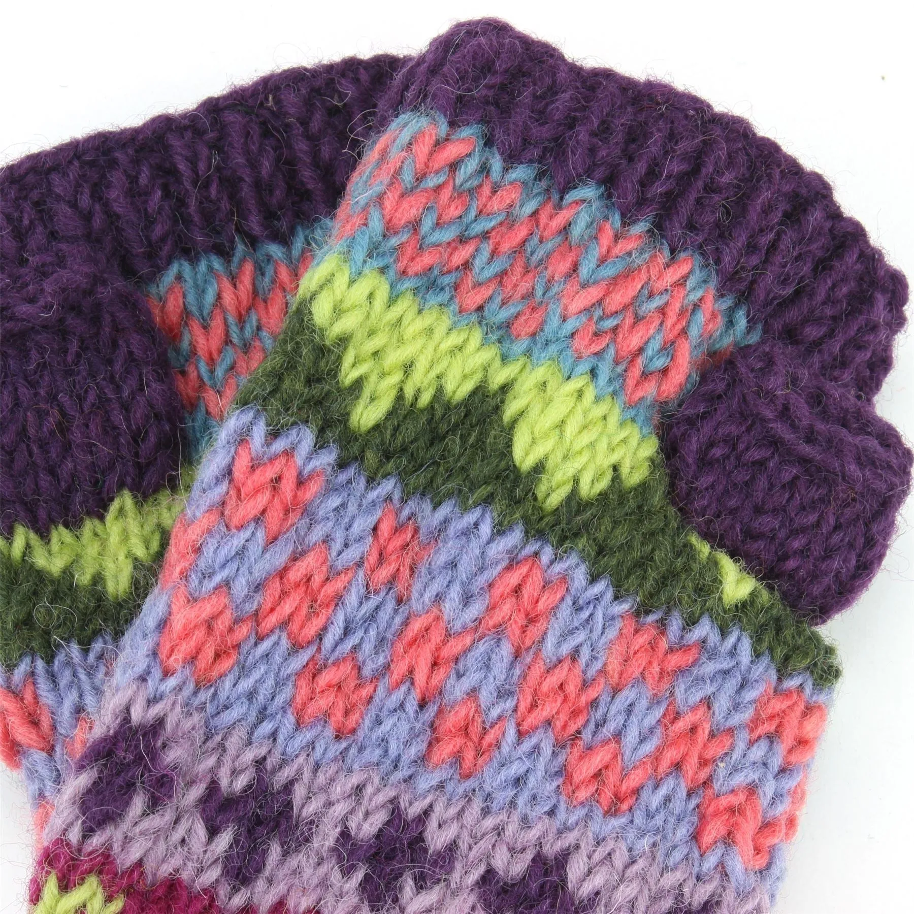 Chunky Wool Knit Arm Warmers - Chevron - Purple