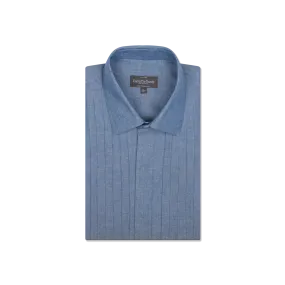 Classic Collar Pleated Dress Shirt in Denim