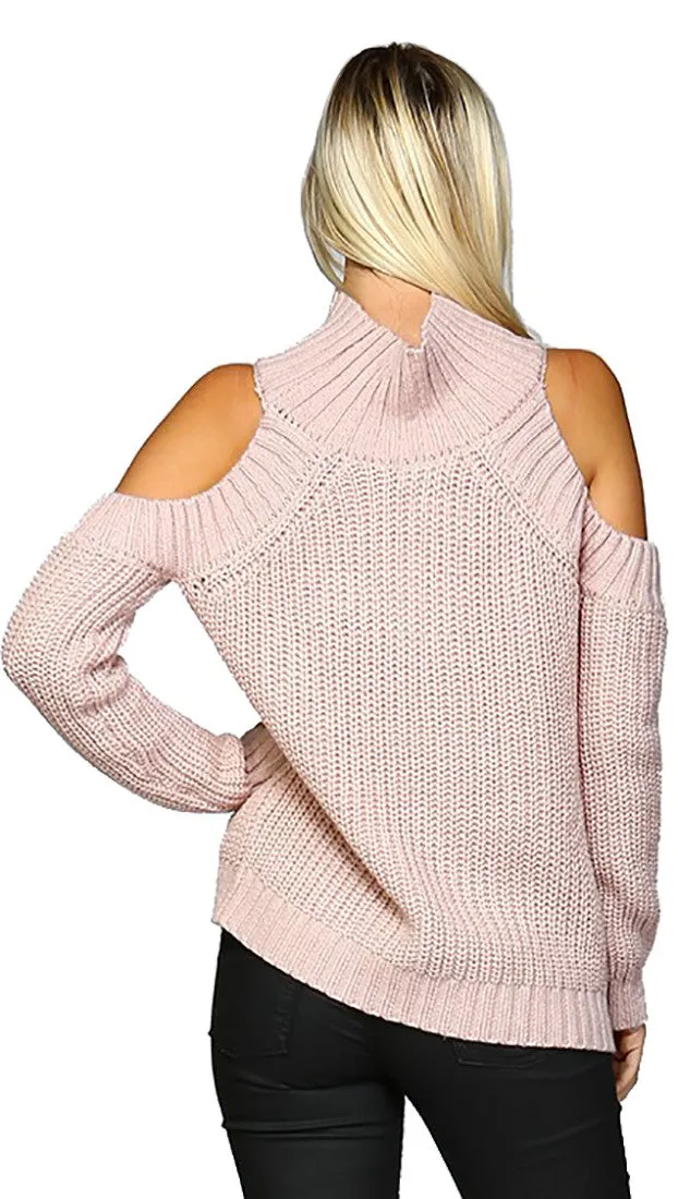 Cold Shoulder Mock Turtleneck Sweater Mauve