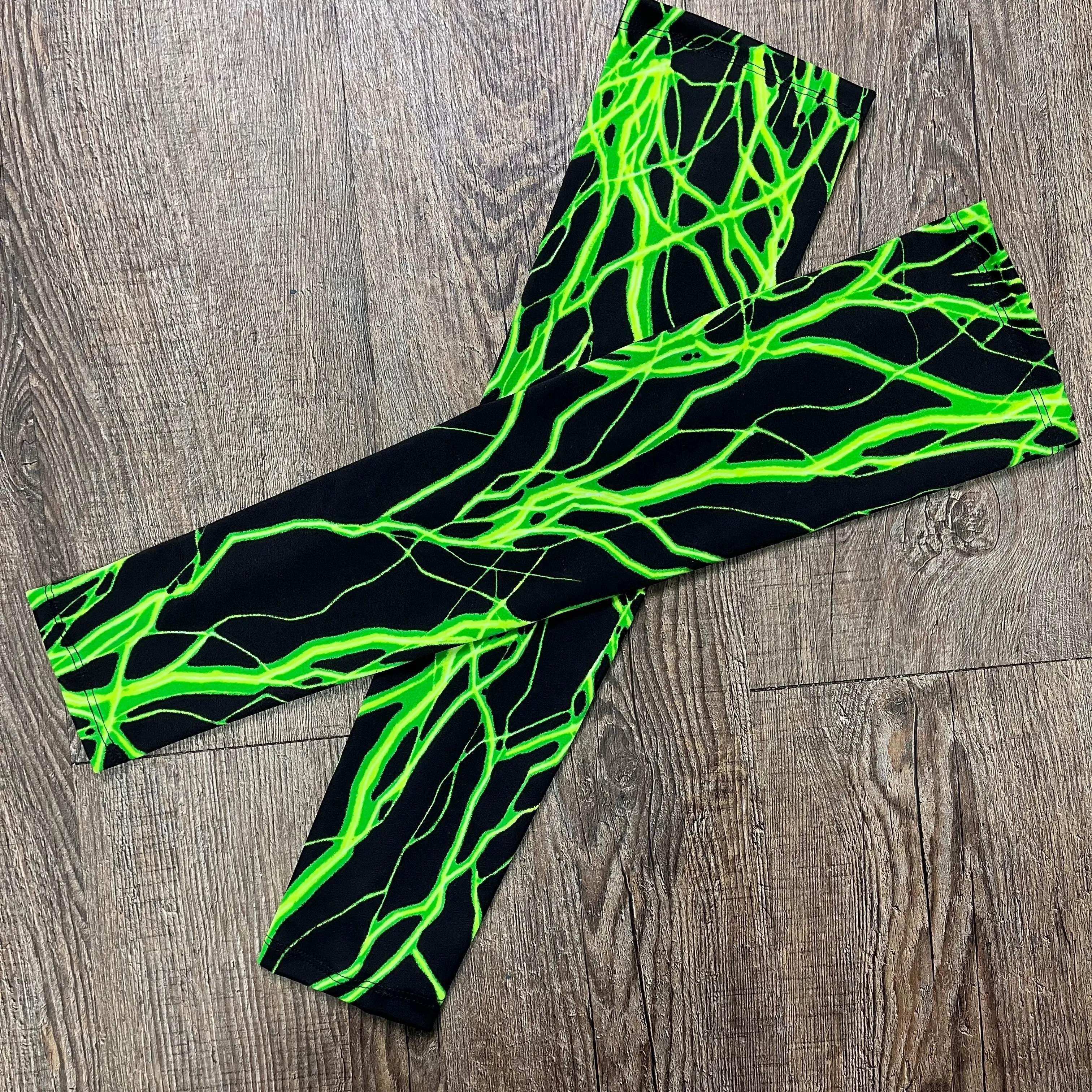 Compression Arm Sleeves in Green Lightning Print Spandex