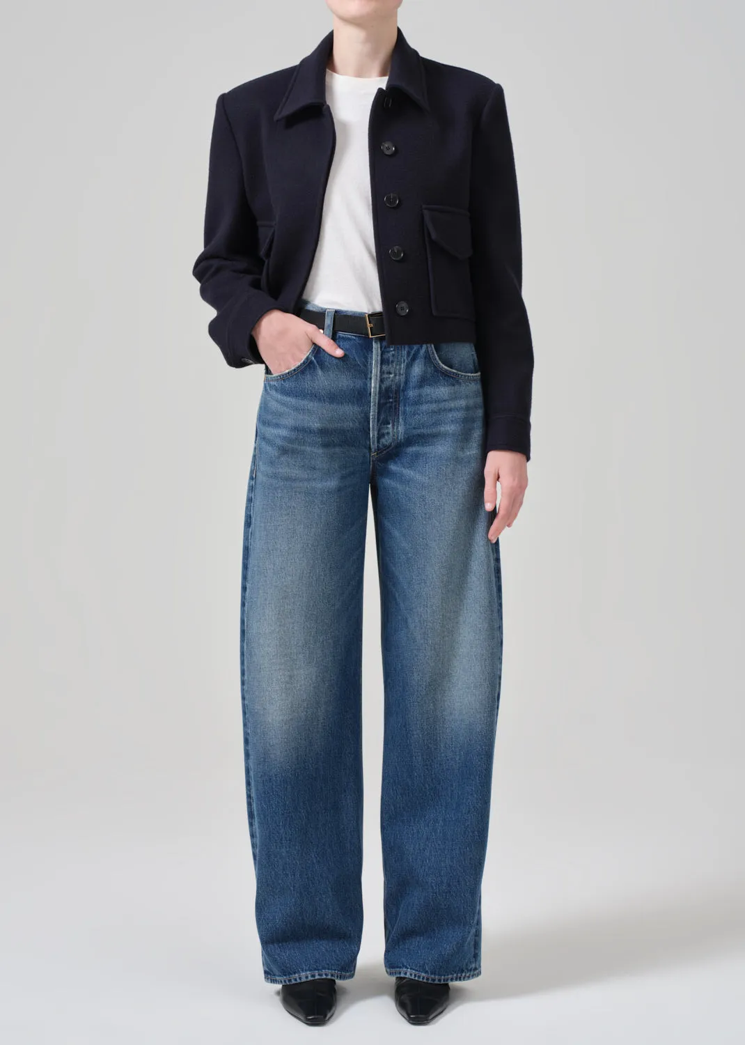 Corina Cropped Boxy Jacket in Navy