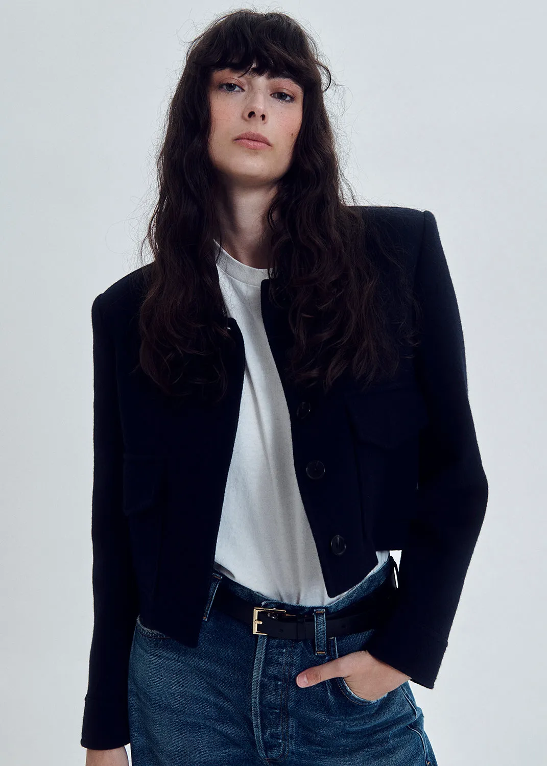 Corina Cropped Boxy Jacket in Navy