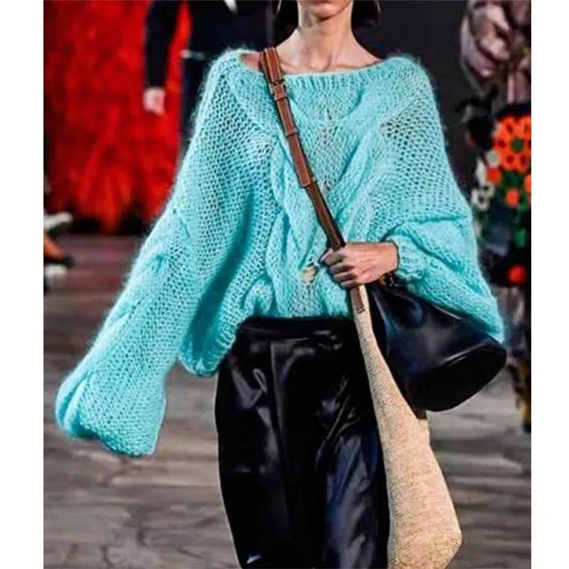 Cosmicchic Runway Loose Knit Mohair Sweater Large Lantern Sleeve Pullover Twist Sweater