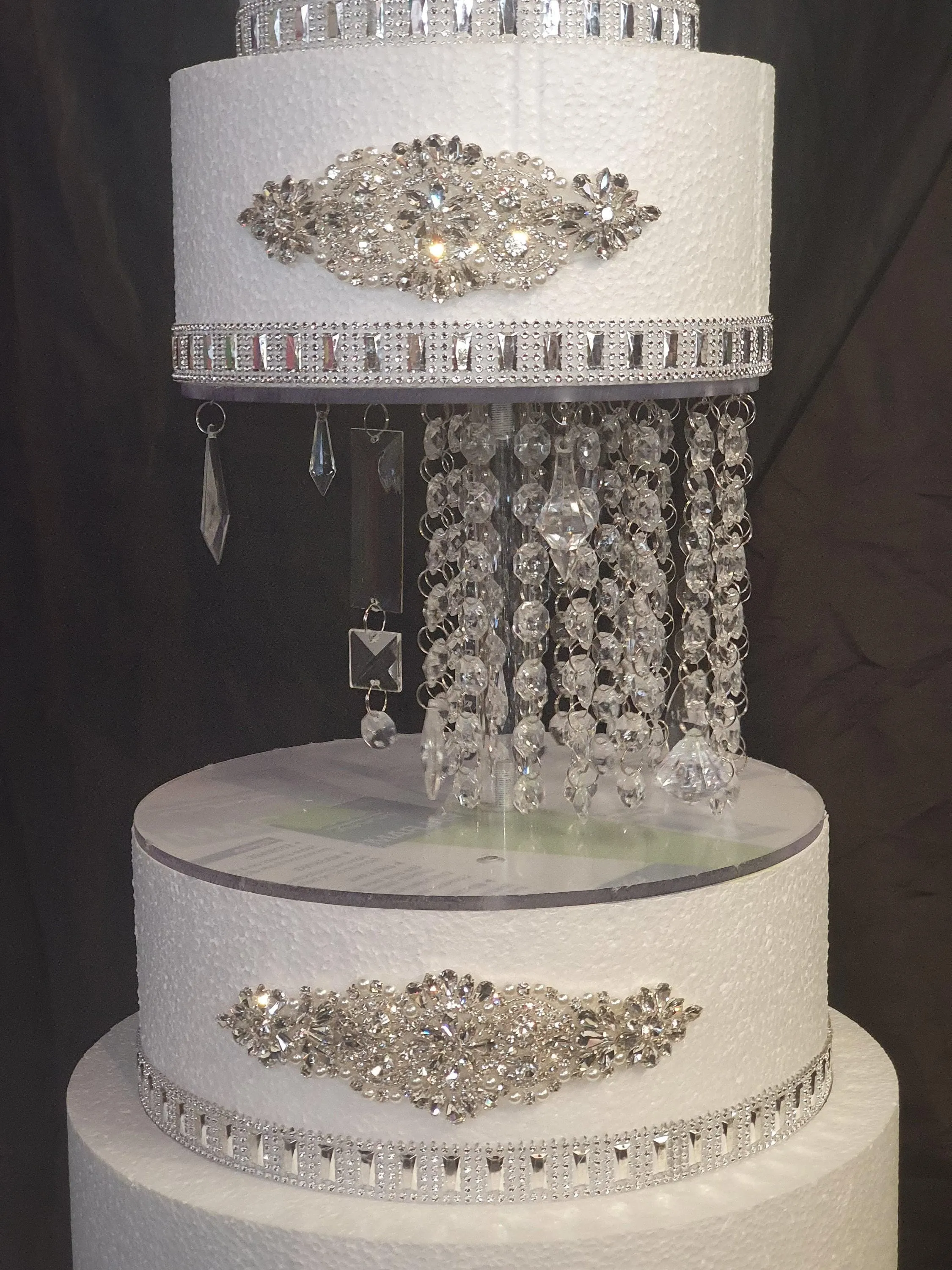 Crystal cake stand   2 separators chandelier wedding cake with LED Lights,set of 3 pieces side bar Illusion 8" 12" 16" by Crystal wedding uk