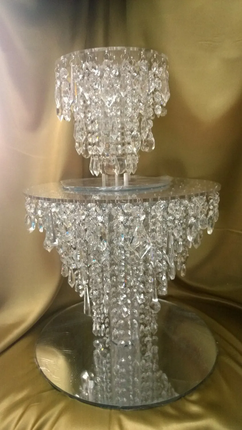 Crystal cake stand, 2 tier set ,10" & 14" CHANDELIER DESIGN Faux crystal by Crystal wedding uk