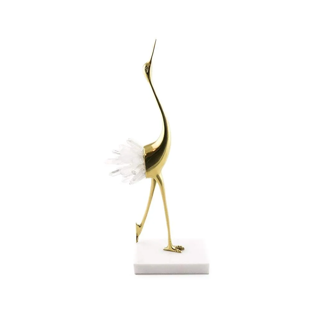 Crystal Quartz Bird Looking up on Marble Base