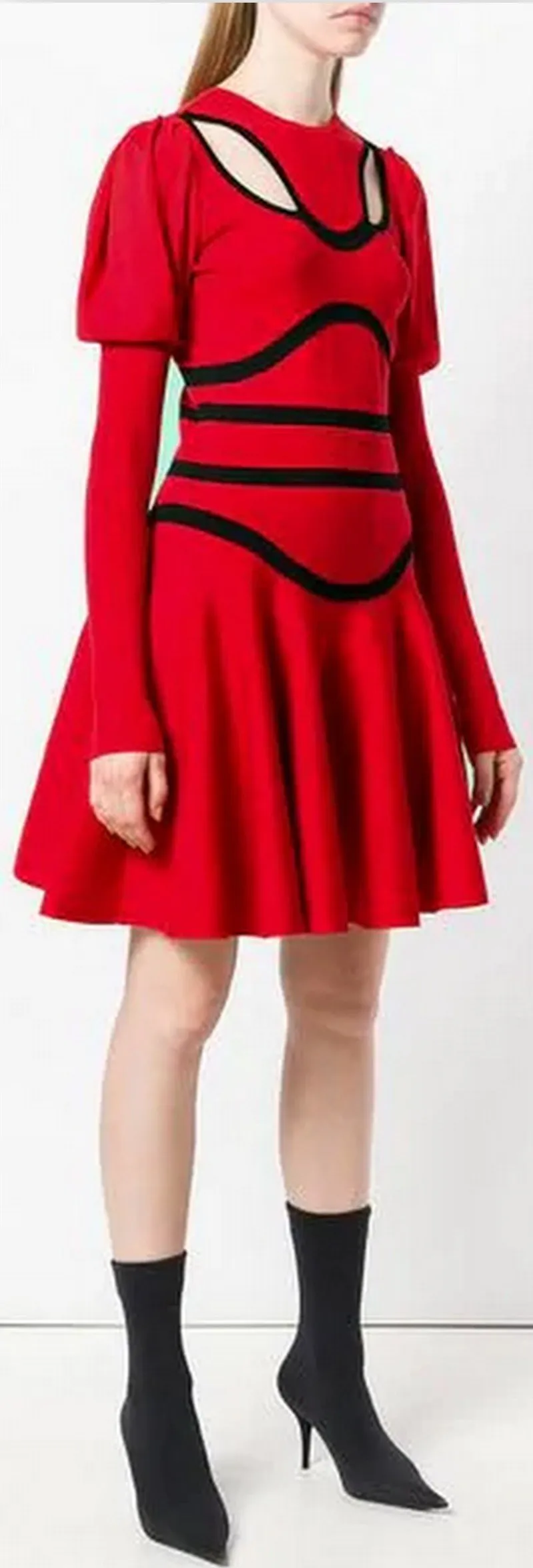 Cut-Out Knitted Dress, Red