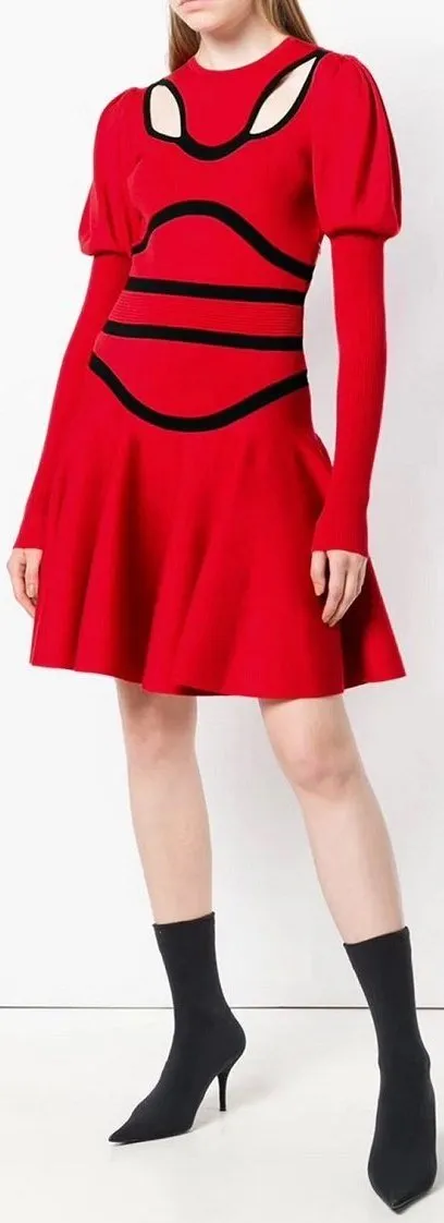 Cut-Out Knitted Dress, Red