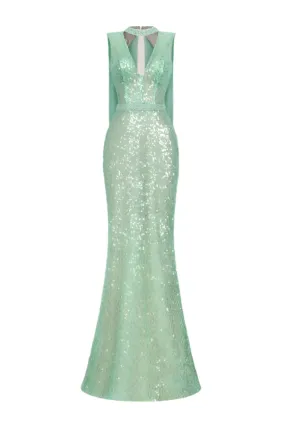 CUTOUT SEQUIN DRESS IN MINT