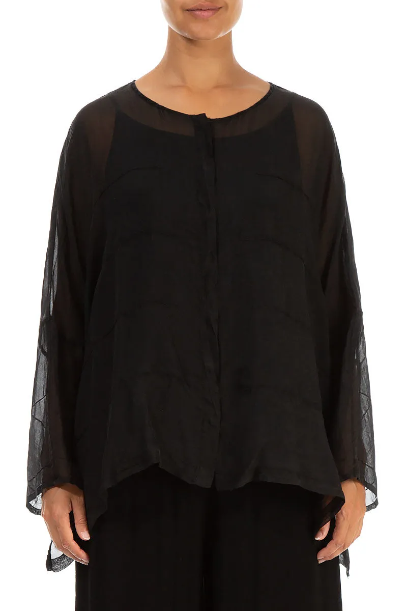 Detailed Black Silk Chiffon Jacket