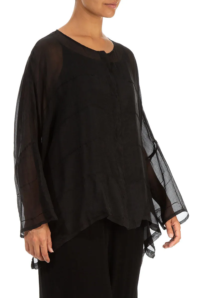 Detailed Black Silk Chiffon Jacket