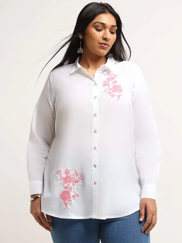 Diza White Floral Embroidered Cotton Tunic