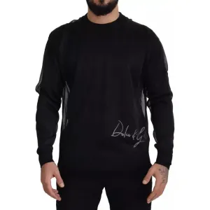 Dolce & Gabbana Black Polyester Logo Men Pullover Sweater