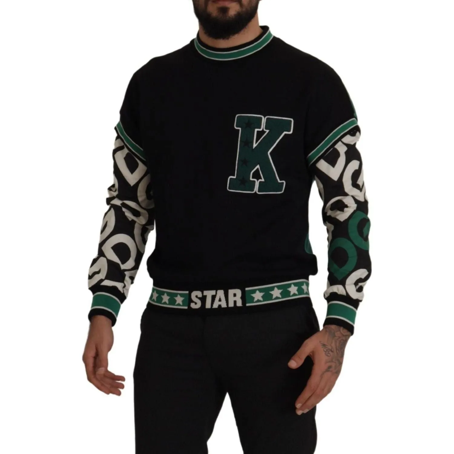 Dolce & Gabbana Regal Crewneck Pullover Sweater - Black & Green