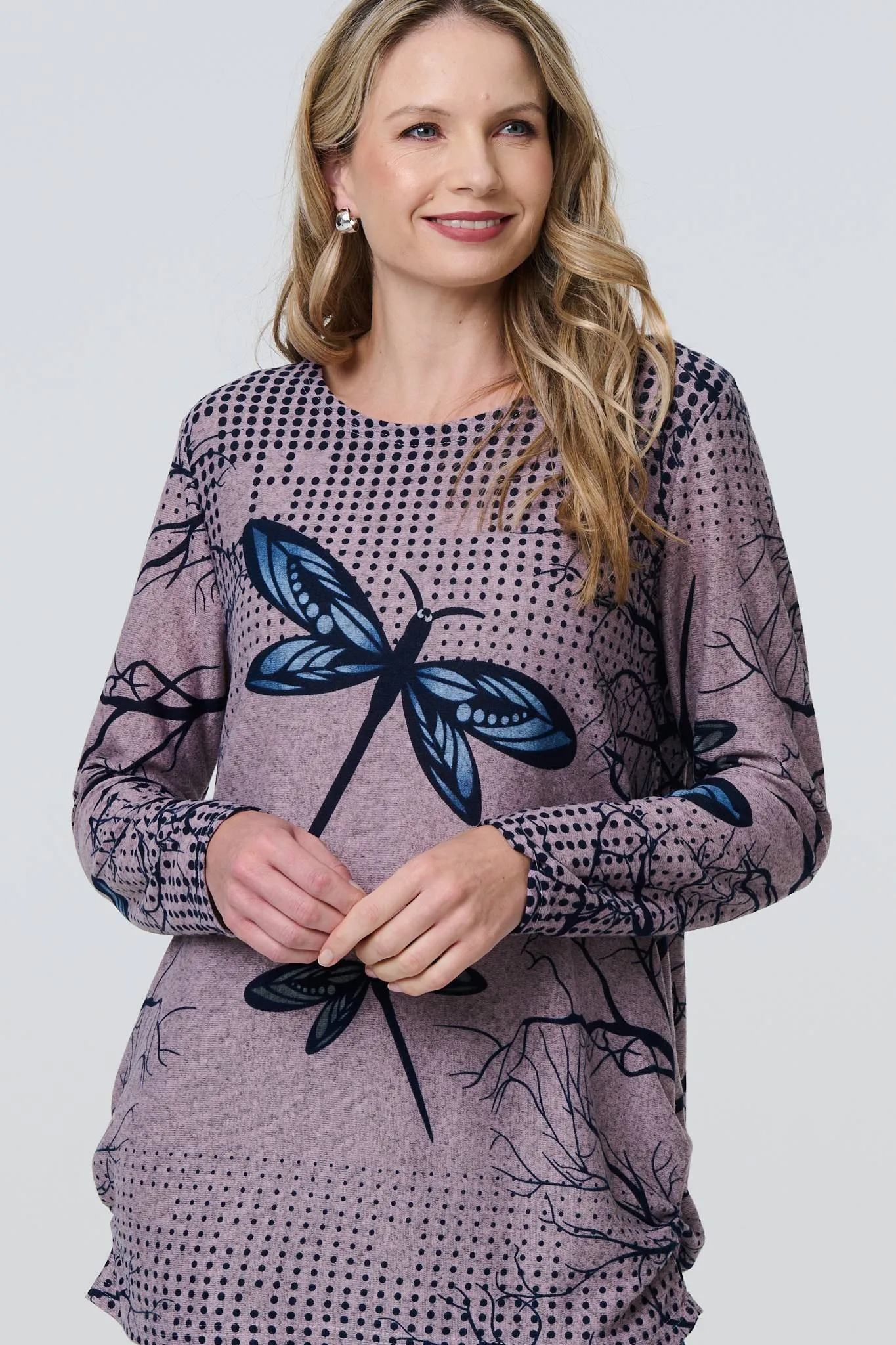 Dragonfly Print Long Sleeve Tunic Top