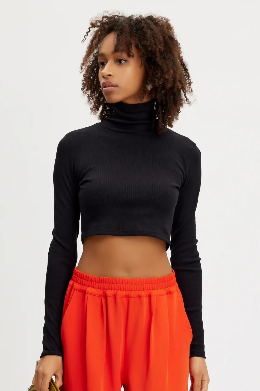 Drew Cropped Rolled Neck in Black