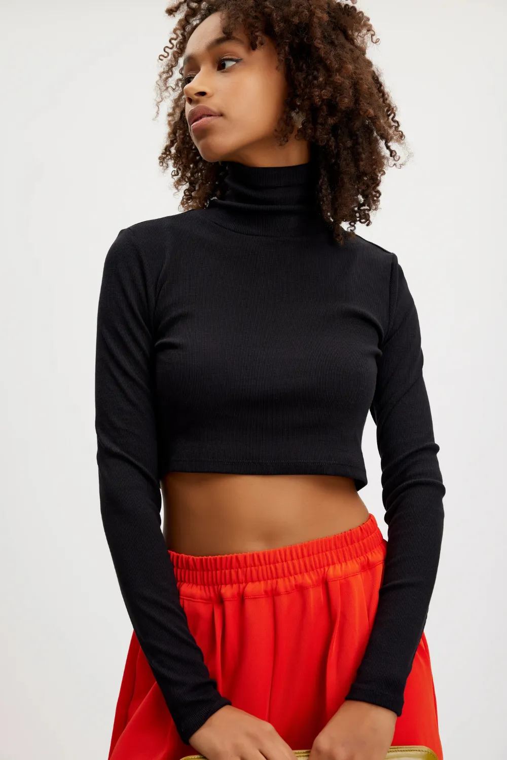 Drew Cropped Rolled Neck in Black