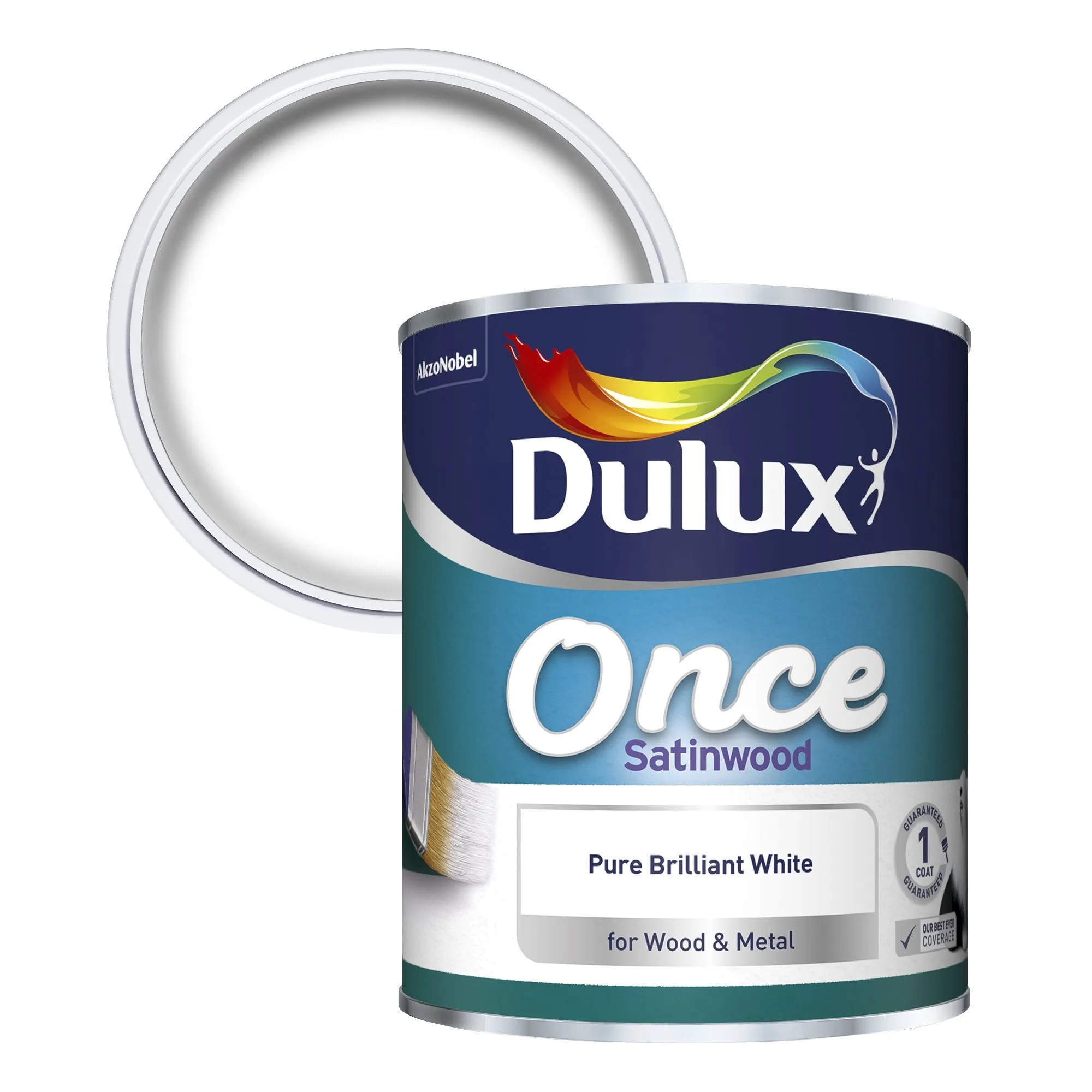 Dulux Once Satinwood Paint For Wood And Metal - Pure Brilliant White 750ml