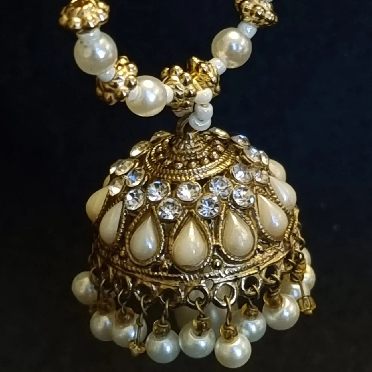 Elegant golden meena pearl jhumki