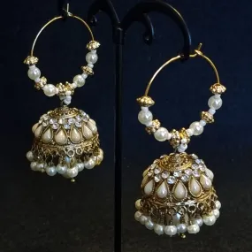 Elegant golden meena pearl jhumki