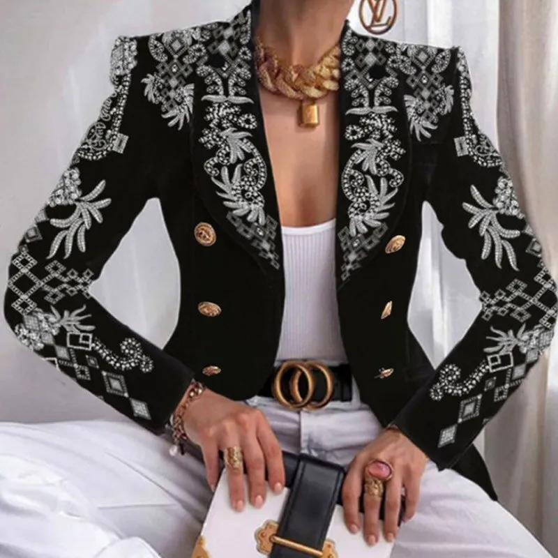 Elegant Office Lady Double Breasted Blazer Coat Women Turn-down Collar Suit Jacket High Fashion Casual Long Sleeve Cardigan Tops