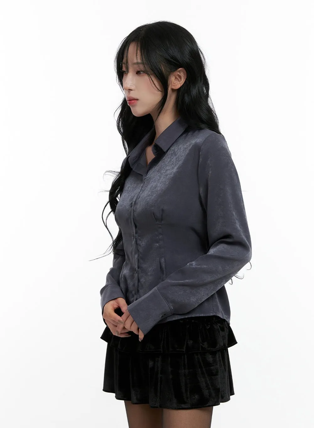 Elegant Pintuck Collared Blouse CN407