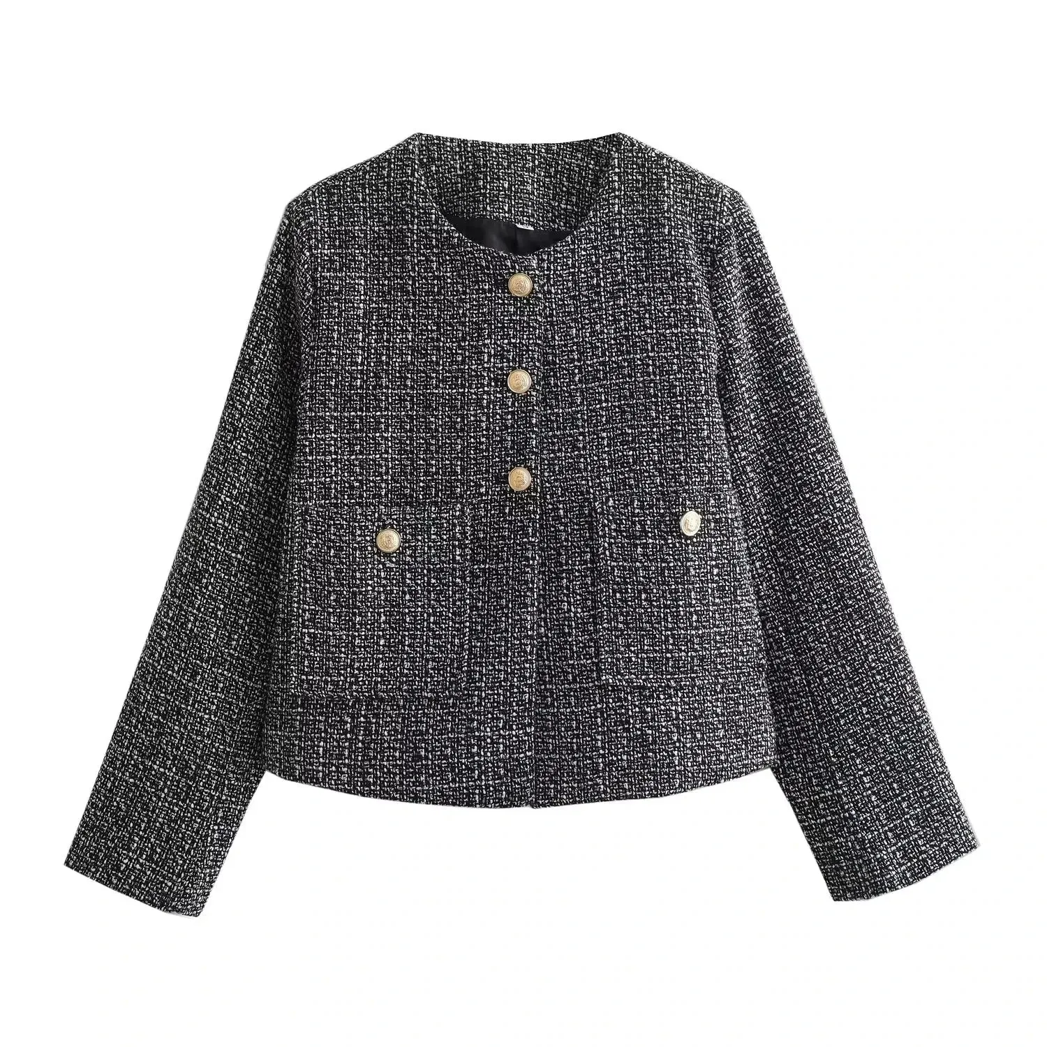 Elegant Tweed Jacket with Golden Buttons