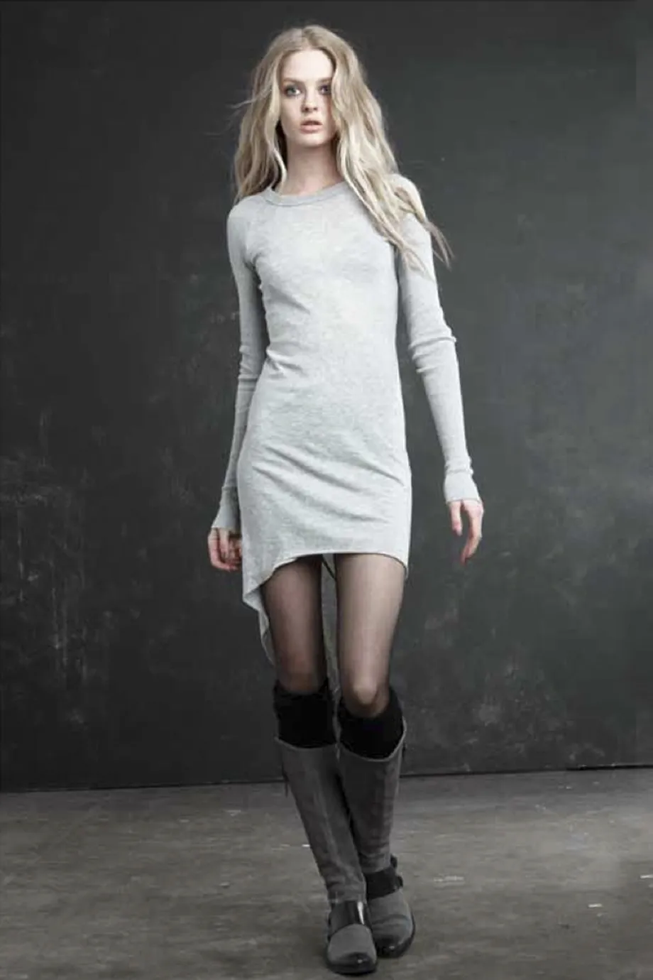 ENZA COSTA CASHMERE Twist Grey Tunic Dress