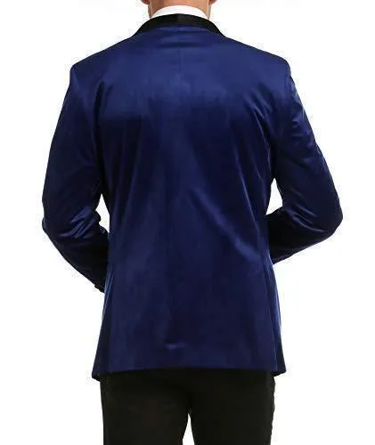 Enzo Collection-Indigo Velvet Slim Fit Shawl Lapel Tuxedo Men's Blazer