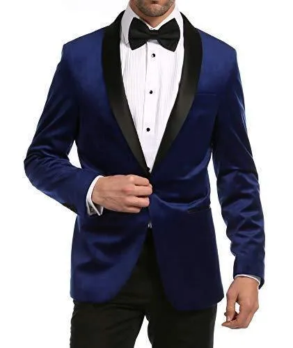 Enzo Collection-Indigo Velvet Slim Fit Shawl Lapel Tuxedo Men's Blazer