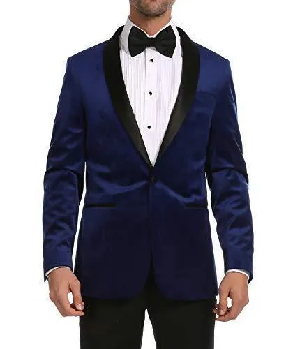 Enzo Collection-Indigo Velvet Slim Fit Shawl Lapel Tuxedo Men's Blazer