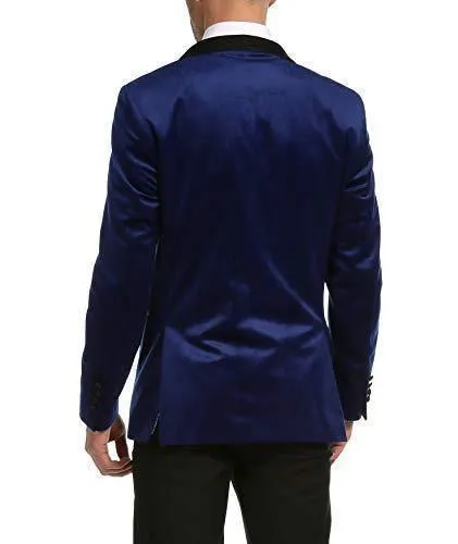 Enzo Collection-Indigo Velvet Slim Fit Shawl Lapel Tuxedo Men's Blazer