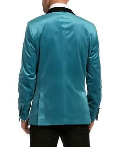 Enzo Collection-Turquoise Velvet Slim Fit Shawl Lapel Tuxedo Men's Blazer