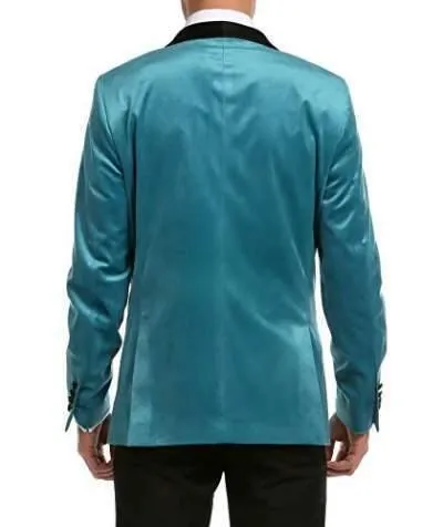 Enzo Collection-Turquoise Velvet Slim Fit Shawl Lapel Tuxedo Men's Blazer