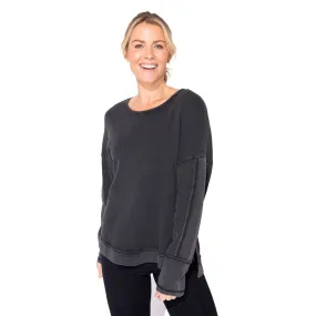 Escape by Habitat Waffle Knit Crew Neck Pullover in Black - 26533-BLK - Limited Sizes