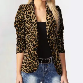 Fashionkova  Spring Autumn Leopard Blazers Office Lady Coat 2022 Notched Long Sleeves Single Button Women Casual Suit Blazer Jackets