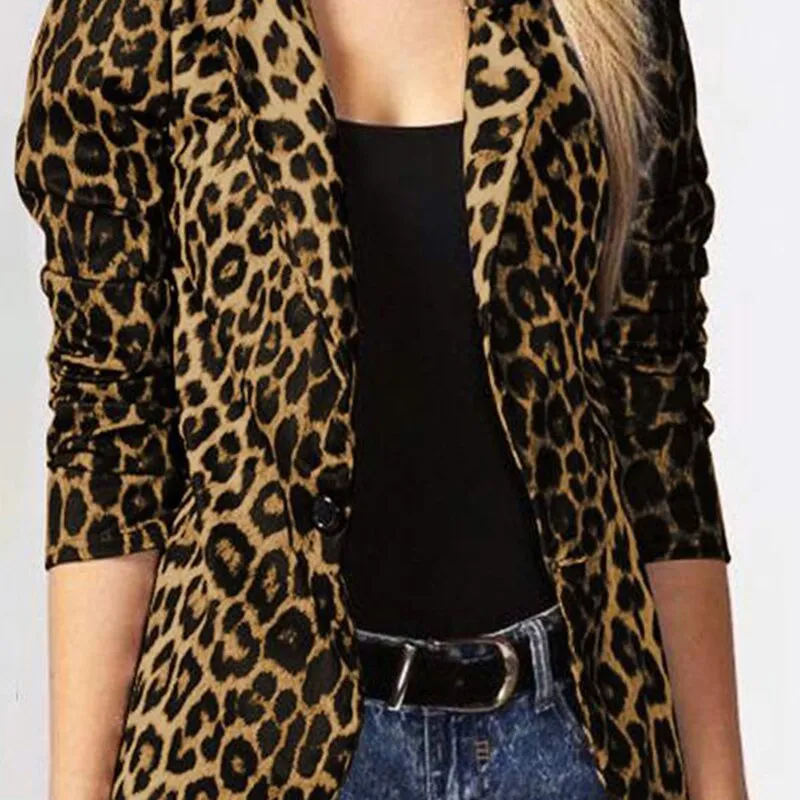 Fashionkova  Spring Autumn Leopard Blazers Office Lady Coat 2022 Notched Long Sleeves Single Button Women Casual Suit Blazer Jackets