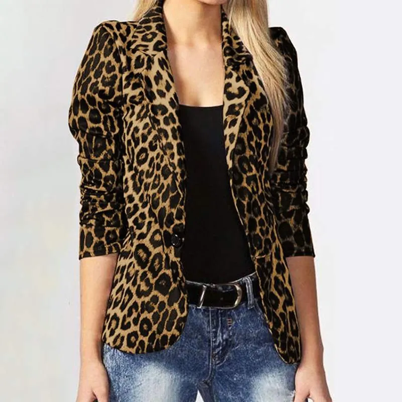 Fashionkova  Spring Autumn Leopard Blazers Office Lady Coat 2022 Notched Long Sleeves Single Button Women Casual Suit Blazer Jackets