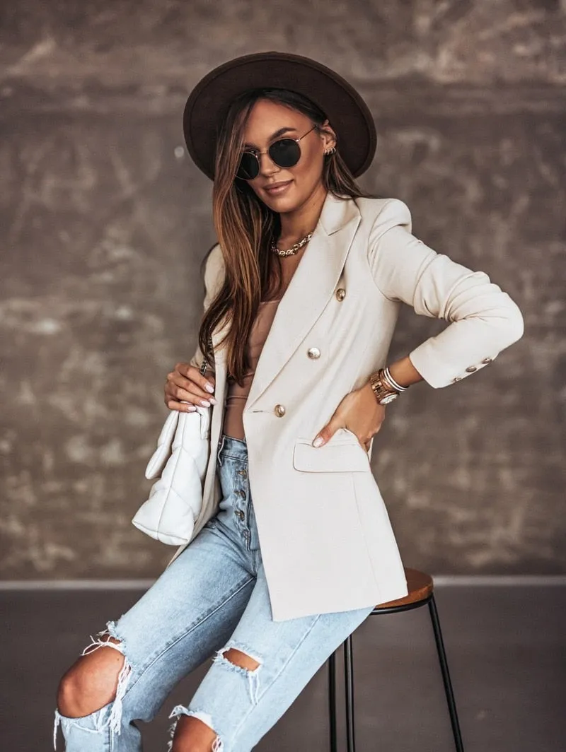 Fashionkova  Spring New Thin Women Fashion White Black Blazers And Jackets 2022 Chic Button Office Suit Coat Ladies Elegant Outwear 17880