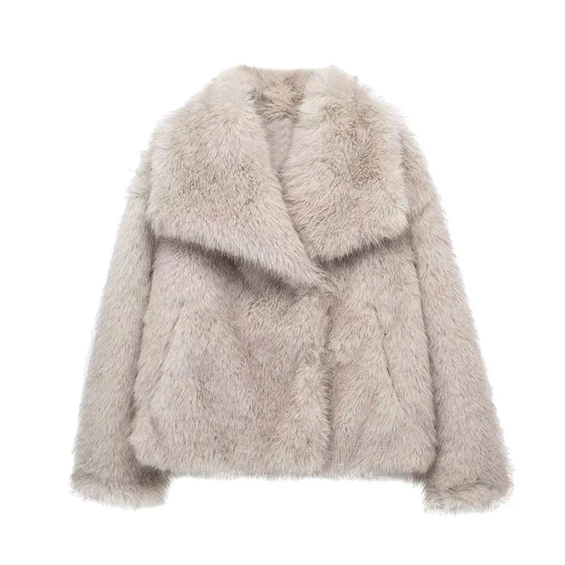 Faux Winter New Thick Warm Lapel Elegant Vintage Fluffy Fashion Coat