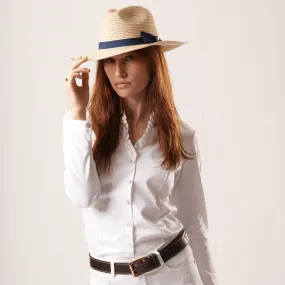 Fedora Style Navy Straw Hat