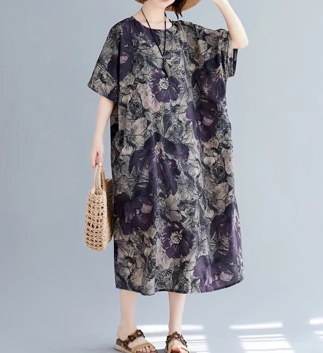 Floral Plus Size Loose Style Summer Women Dresses