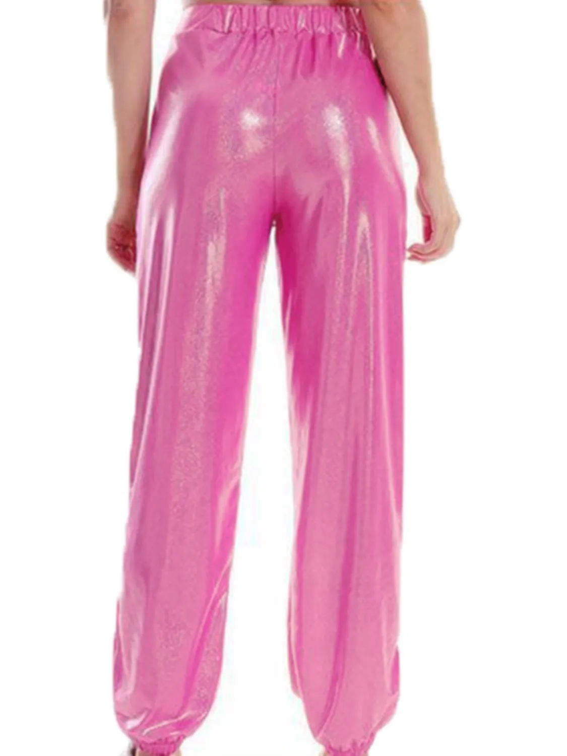 Glitter Elastic Waist Pants with Pockets