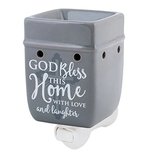 God Bless This Home With Love Grey Stoneware Electric Plug-In Wax Tart Oil Warmer