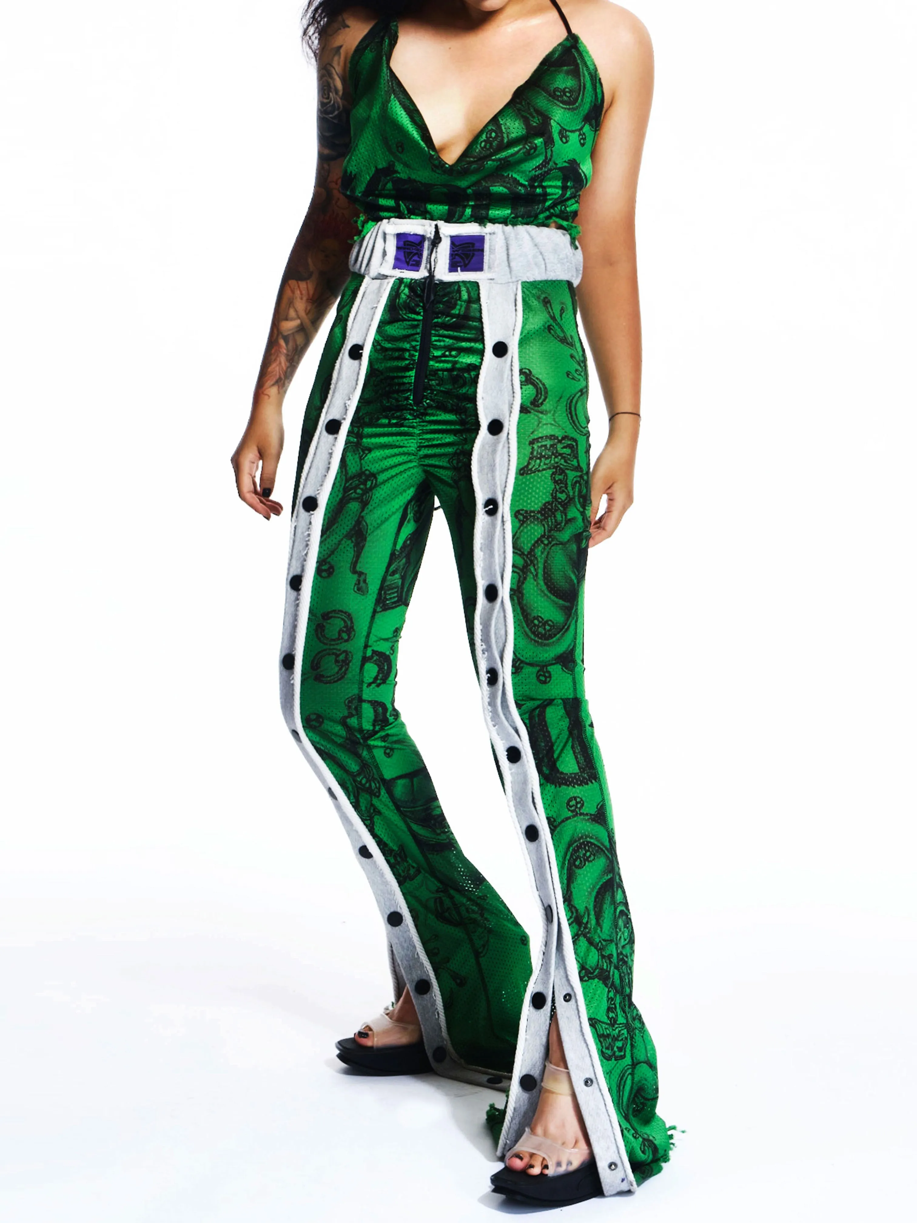 GRAPHIC MESH BOTTON PANTS